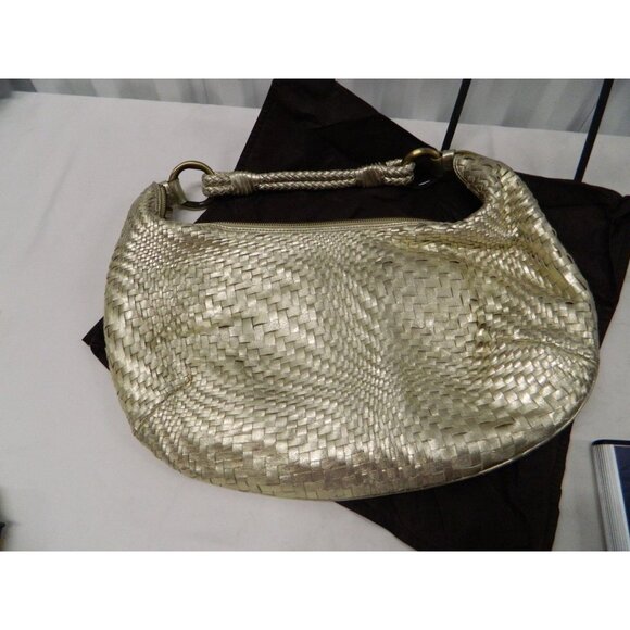 Cole Haan Genevieve Top Zip Hobo Metallic Gold Woven Leather Shoulder Bag - Picture 16 of 16
